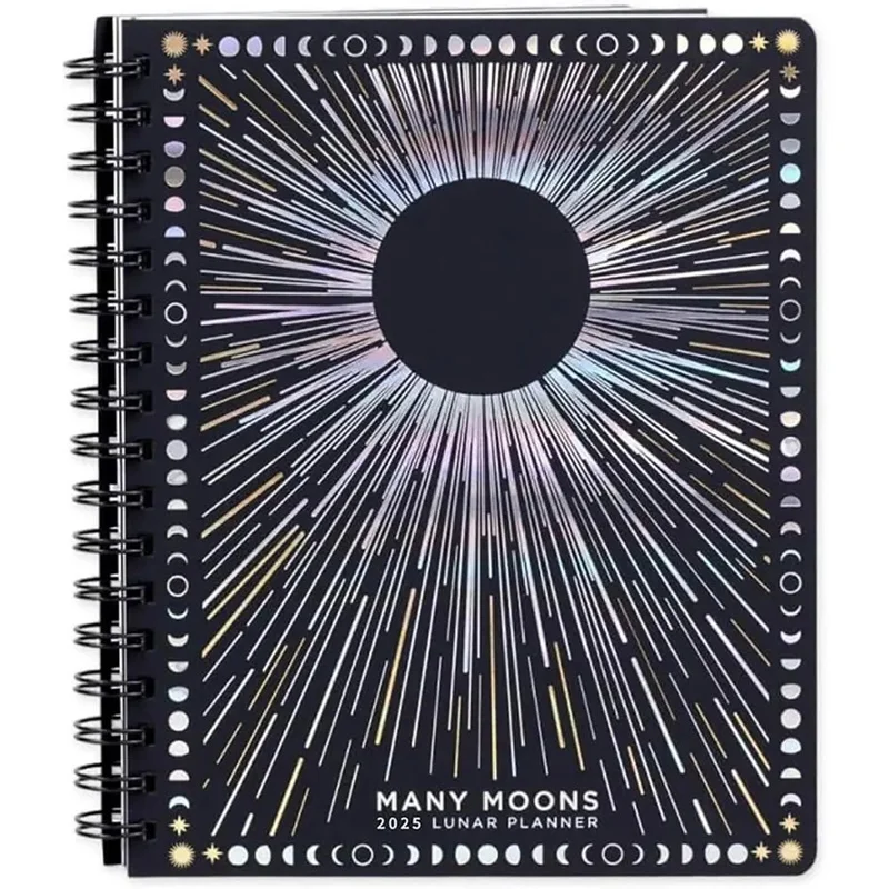 AT93-2025 Pianificatore lunare di molte lune, pianificatore lunare per streghe, pianificatore lunare magico, taccuino pianificatore 2025 con luna