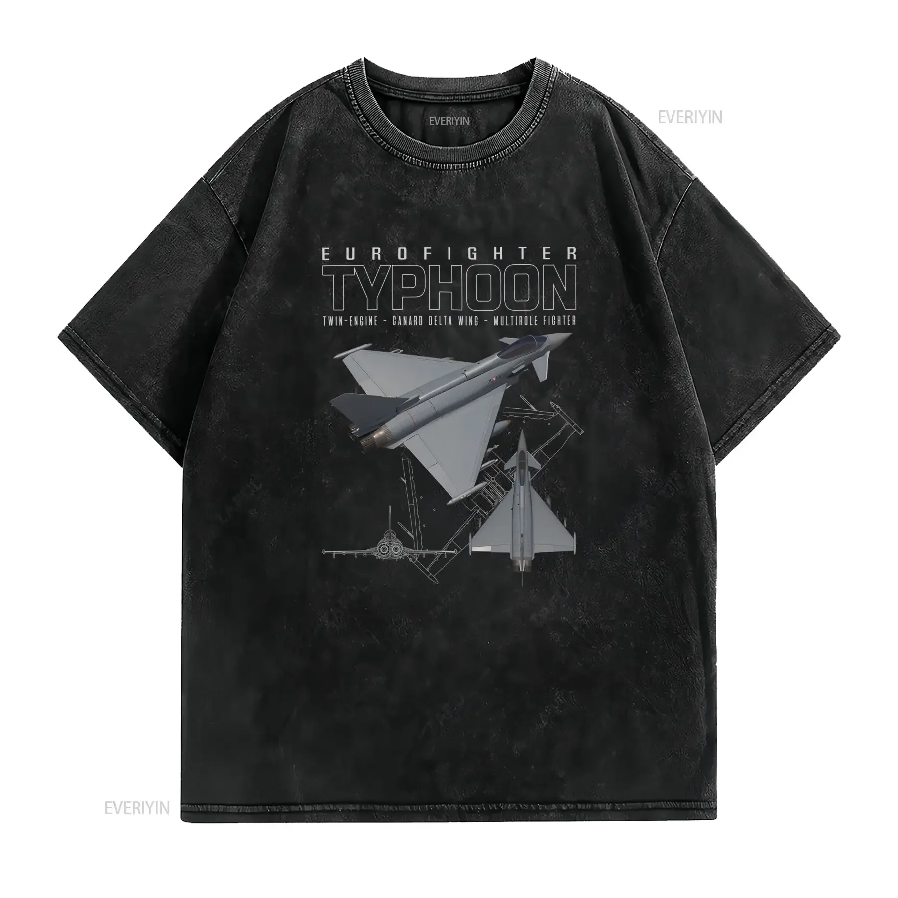 Maglietta a Maniche Corte con Stampa Schematica dell'Eurofighter Typhoon T Shirt Casual Tema Aeronautico dell'Aereo vintage