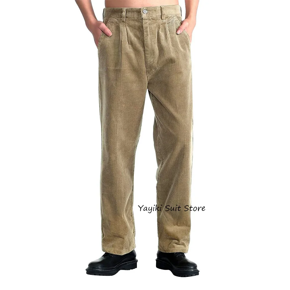 

Брюки для мужчин Брюки Деловые повседневные прямые мужские брюки из вельветовой ткани Удобные однотонные рабочие пошив Классические брюки