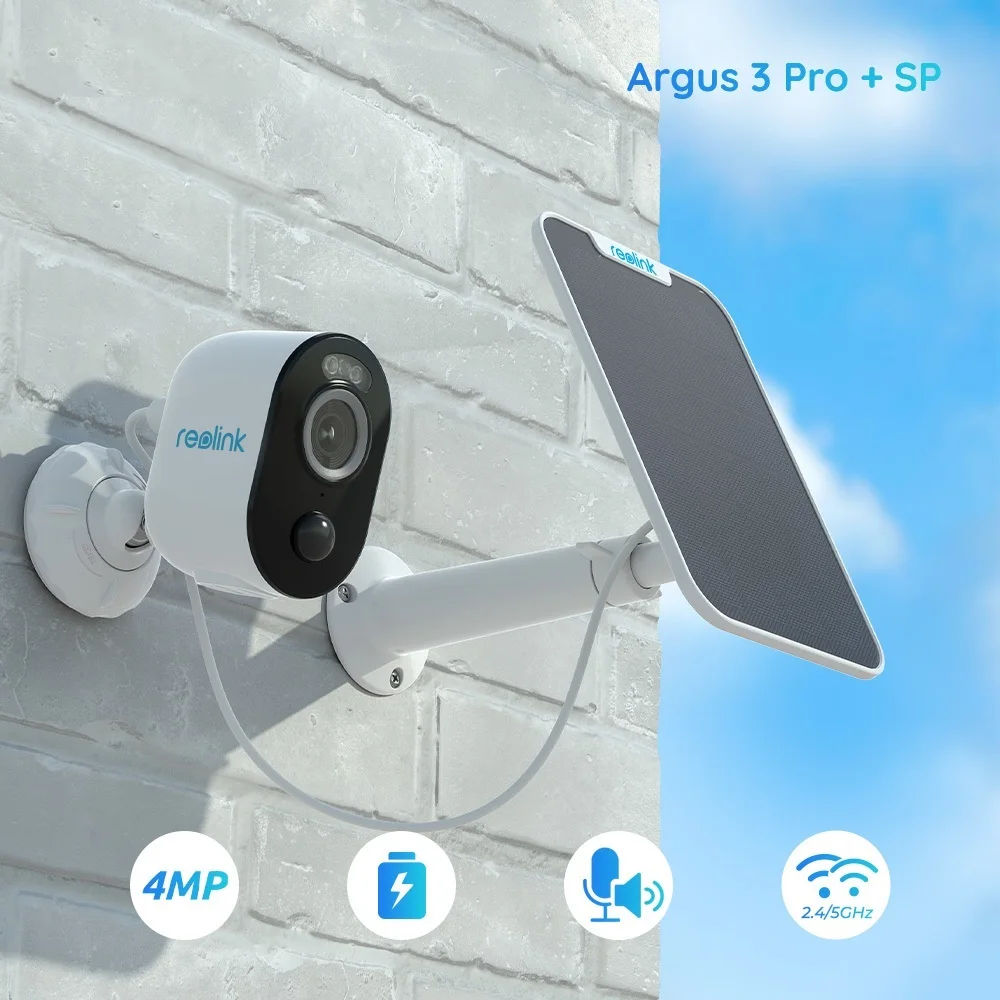 Go! 4MP 2.4G/5Ghz WiFi Camera Battery-Powered Human/Car Detection Spotlight Color Night Vision Argus 3 Pro with Solar Panel