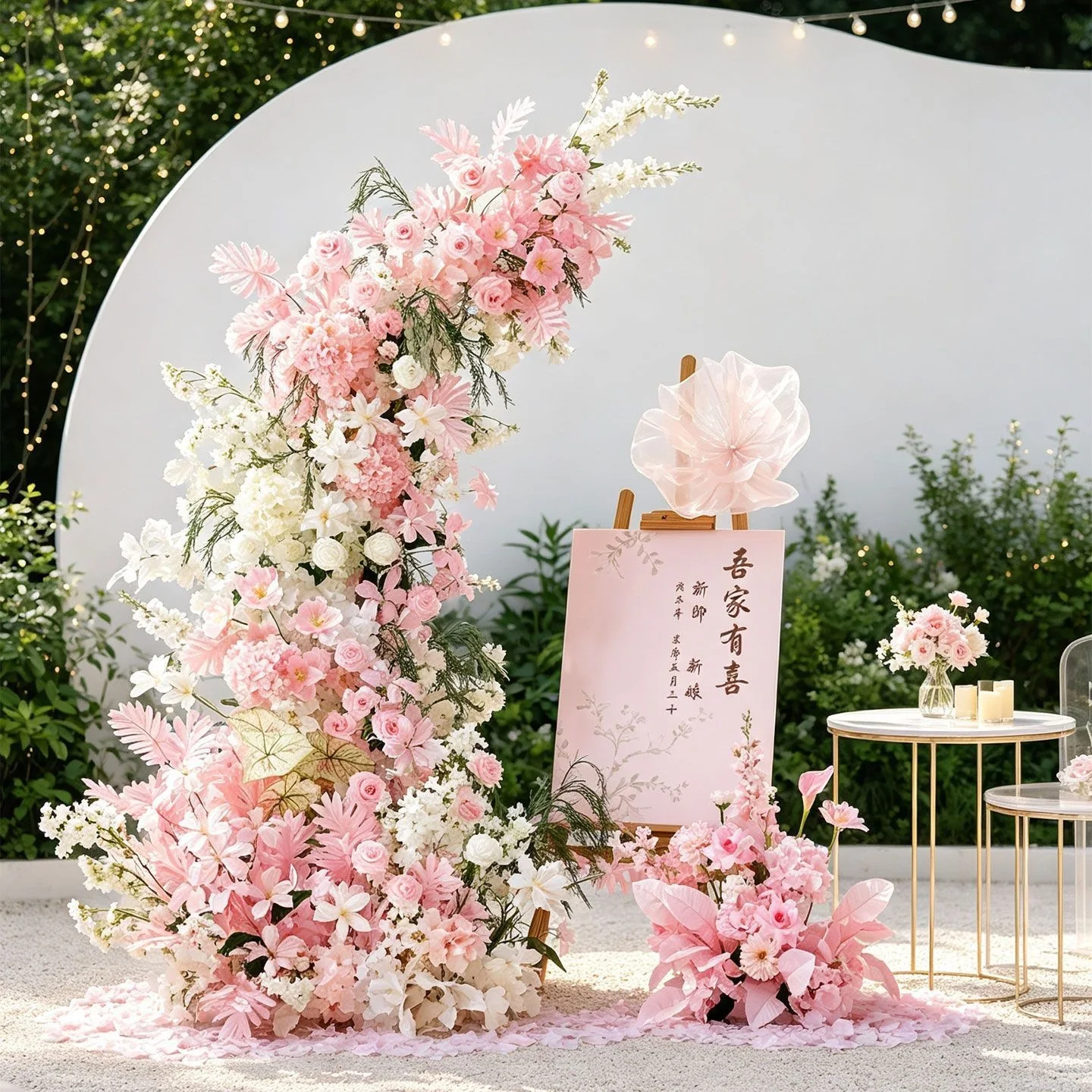 Arch wedding decoration scene high-end romantic pink floral arrangement background props full of engagement