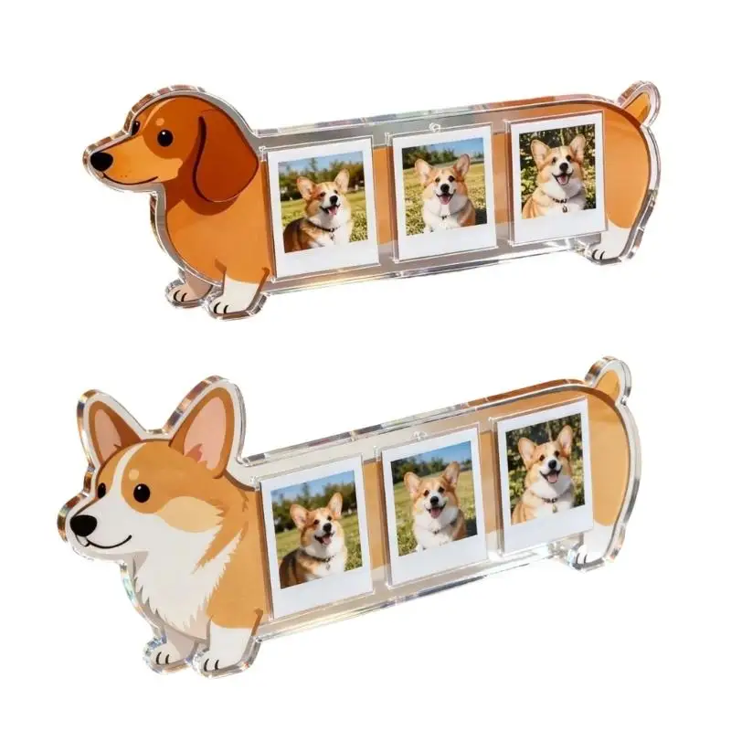 3 Sections Photo Display Stands Shatterproof Clear Acrylic Picture Frame For Pet Dog Pictures and Holiday Gift Giving D2RD