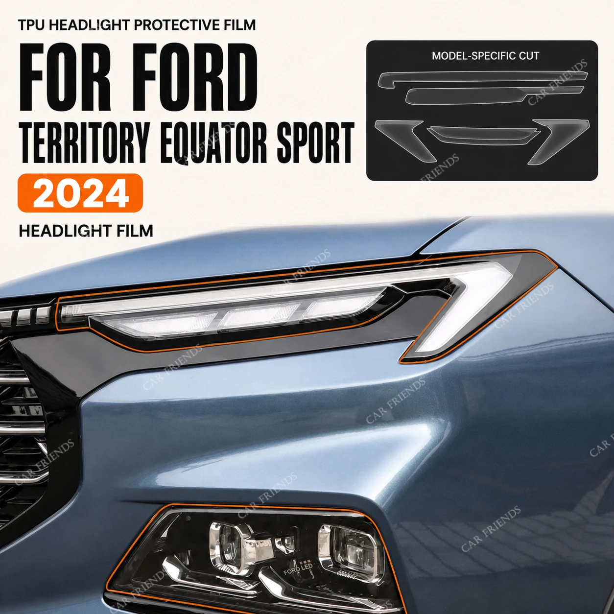 Custom Fit Pre-Cut Transparent TPU Headlight Protective Film for Ford Territory Equator Sport 2024 Car Lamp Cover