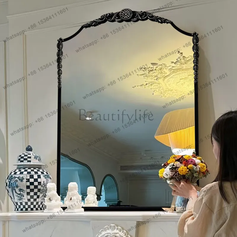French carved fireplace mirror retro mirror living room sofa background wall wall hanging mirror