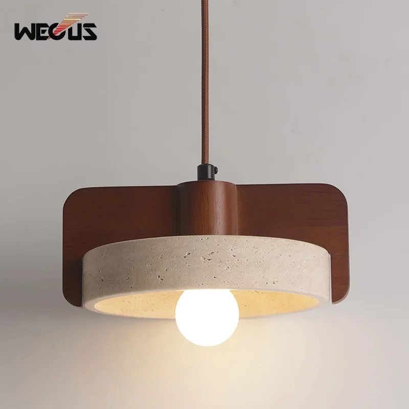 

Mid Century Bedroom Bedside Small Pendant Light Walnut Wabi Sabi Dining Bar Counter Yellow Travertine Pendant Light