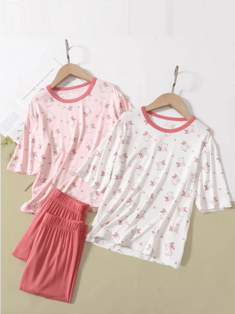 new delivery children baby summer t shirt+pant pajama kids girls home clothes 2pc/set 110-170 students 3-15year clothes viscose