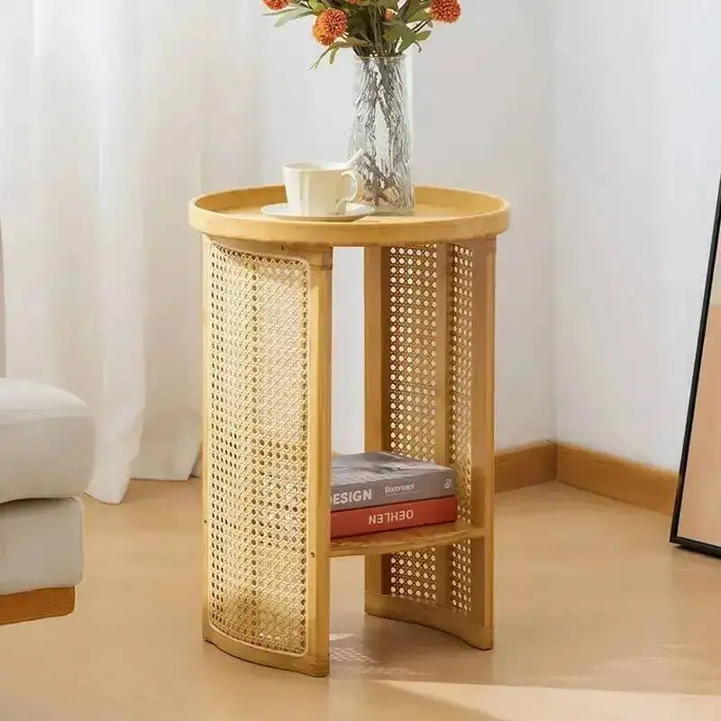 طاولة الغرفة المنزلية الروطان الجانب شقة النسيج، أريكة القهوة طاولة غرفة نوم بسيطة طاولة صغيرة المعيشة الشاي تخزين دائري