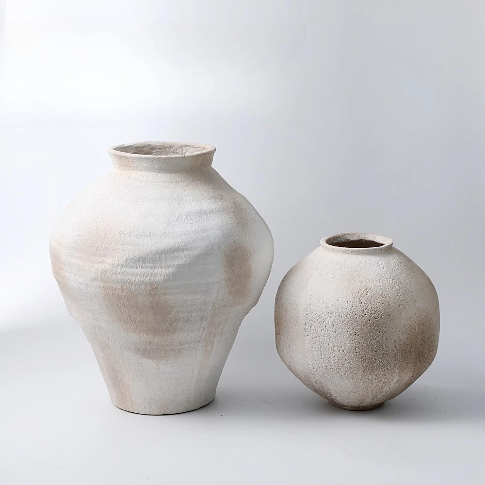 Modern simple flower pot vase floor-to-ceiling magnesium mud high flower ware living room garden hotel shopping mall lobby