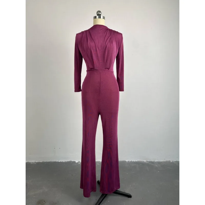 Jumpsuit kaki lebar wanita, baju terusan pinggang tinggi ramping elegan musim semi 2024 untuk perempuan