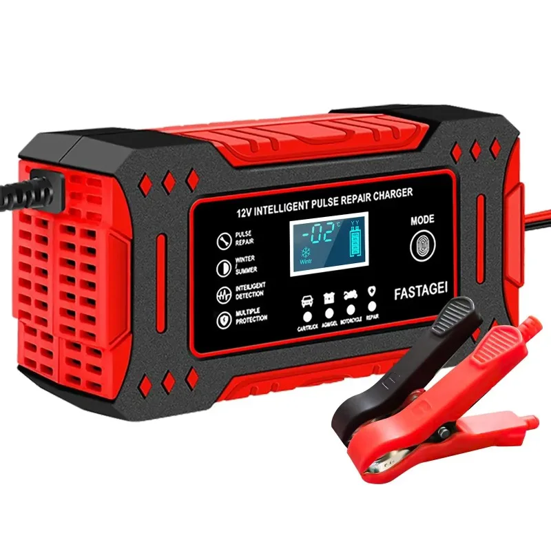 6A 12V Intelligent Lead Acid Battery Charger LCD Display Repair Function Auto Motorcycle Power Supply Replacement Charging Unit
