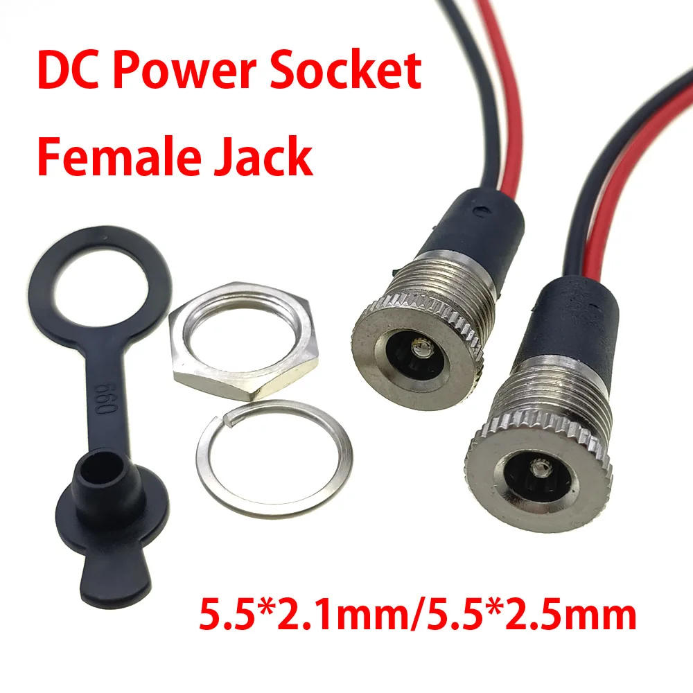 

5.5*2.1 5.5*2.5mm DC Power Socket Female Jack Panel Mount Solder Connector 10A Waterproof 5521 5525 Adapter With Nut Snap ﻿