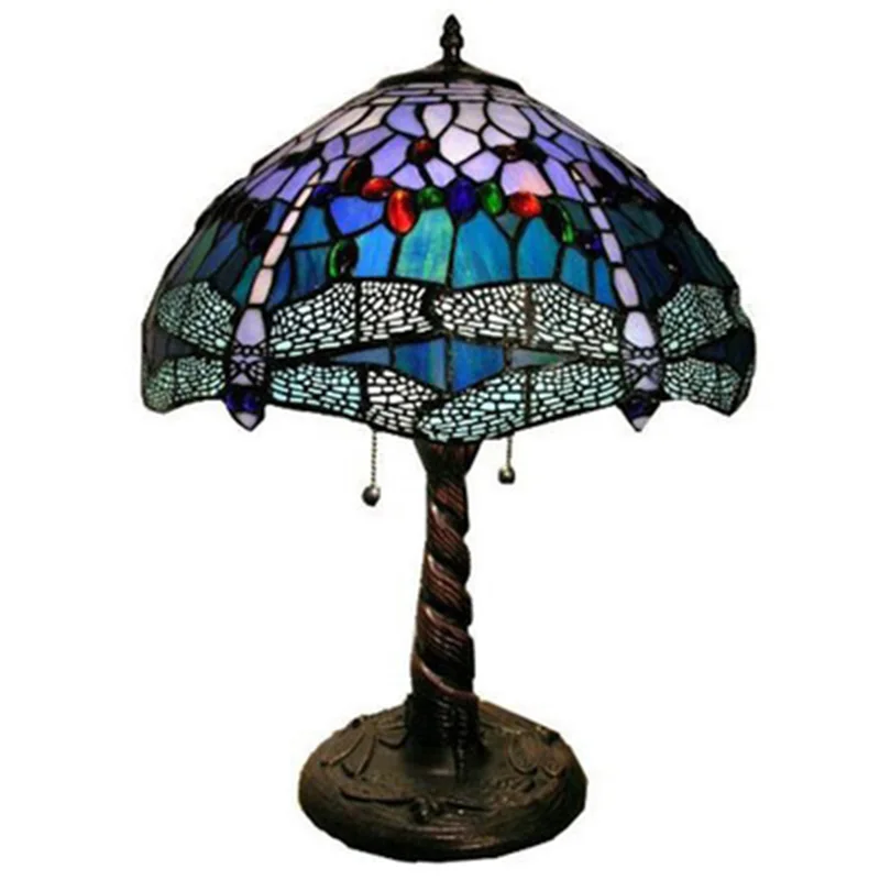 Stained Glass Dragonfly Desk Lamp Study Living Room Lighting Creative Desk Lamp Retro Bedside Bedroom Desk Lamps