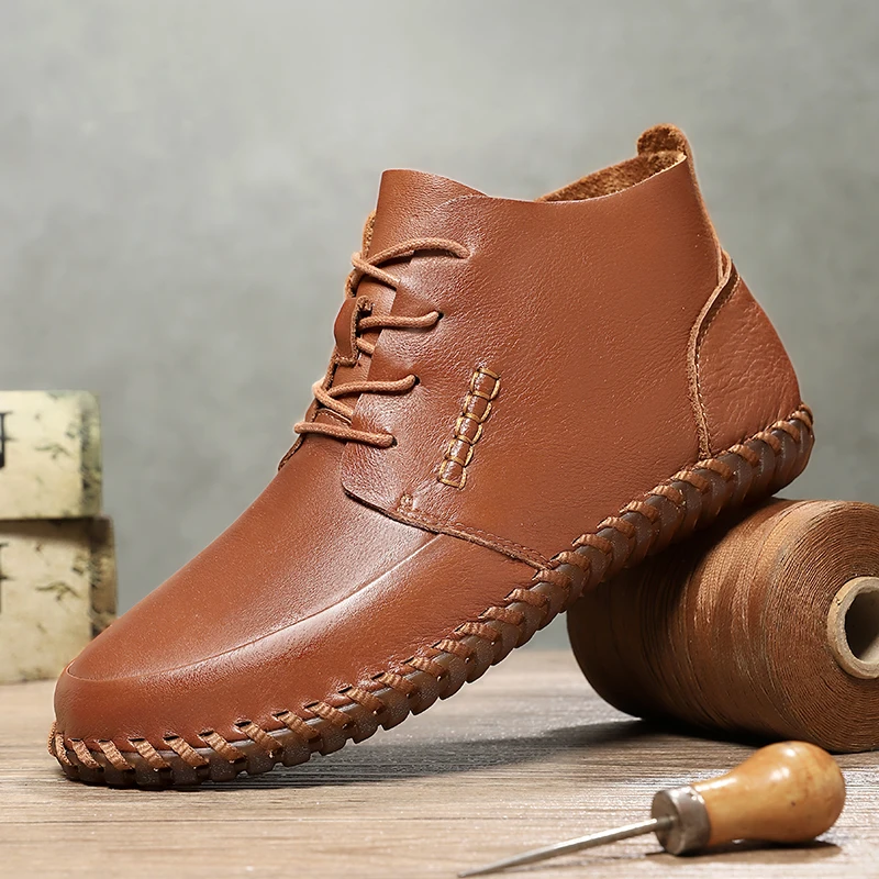 

Новые мужские кожаные ботинки больших размеров, прошитые вручную — повседневная кожаная обувь премиум-класса из натуральной кожи с нескользящей подошвой