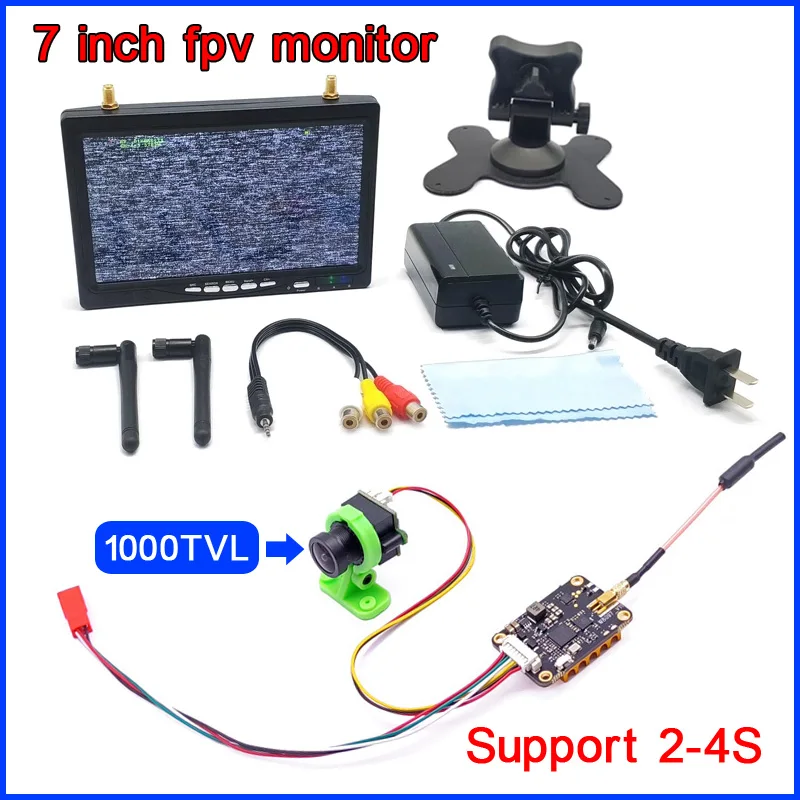 5.8G 48CH 7 Inch LCD IPS 1024*600 Auto Search FPV Monitor and Long Range 5.8g 1W transmitter launcher + cmos 1000tvl FPV CAMERA