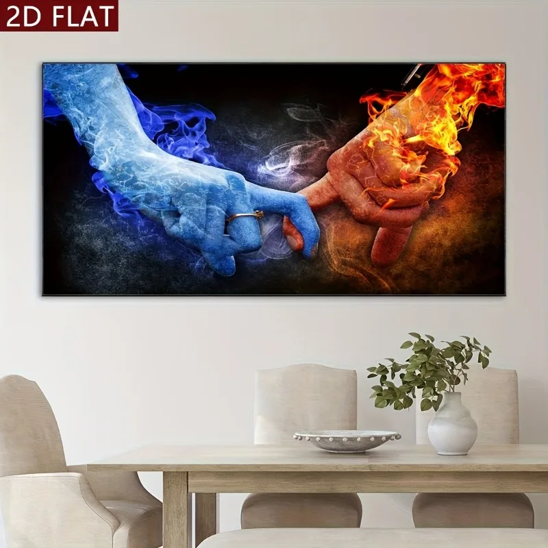 

2D Flat, Ice and Fire Hand in Hand Art Canvas Poster, for Living Rooms, Bedrooms, Offices, and Bars. Affordable Home Wall Decor