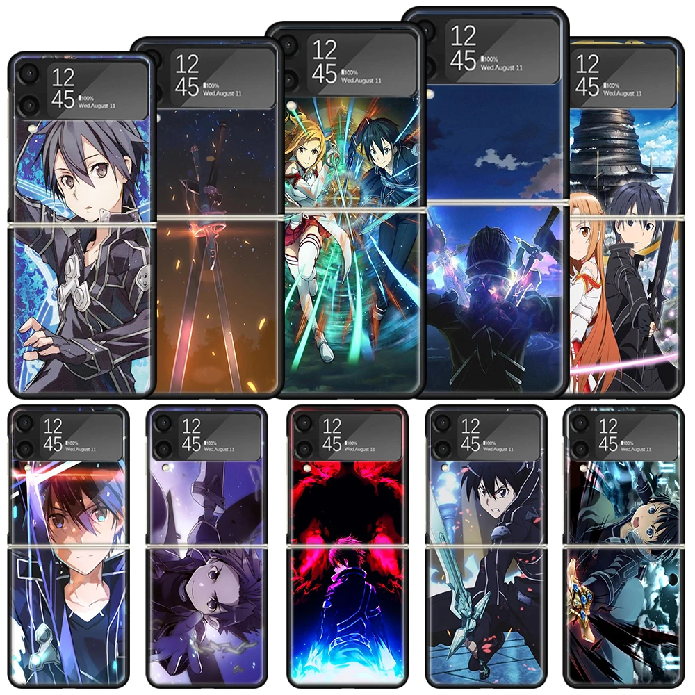 Sword Art Online Kirito Asuna Shockproof Hard Case For Samsung Galaxy Z Flip 4 5 3 5G Phone Cover Z Flip3 Flip4 Flip5 Black Fund