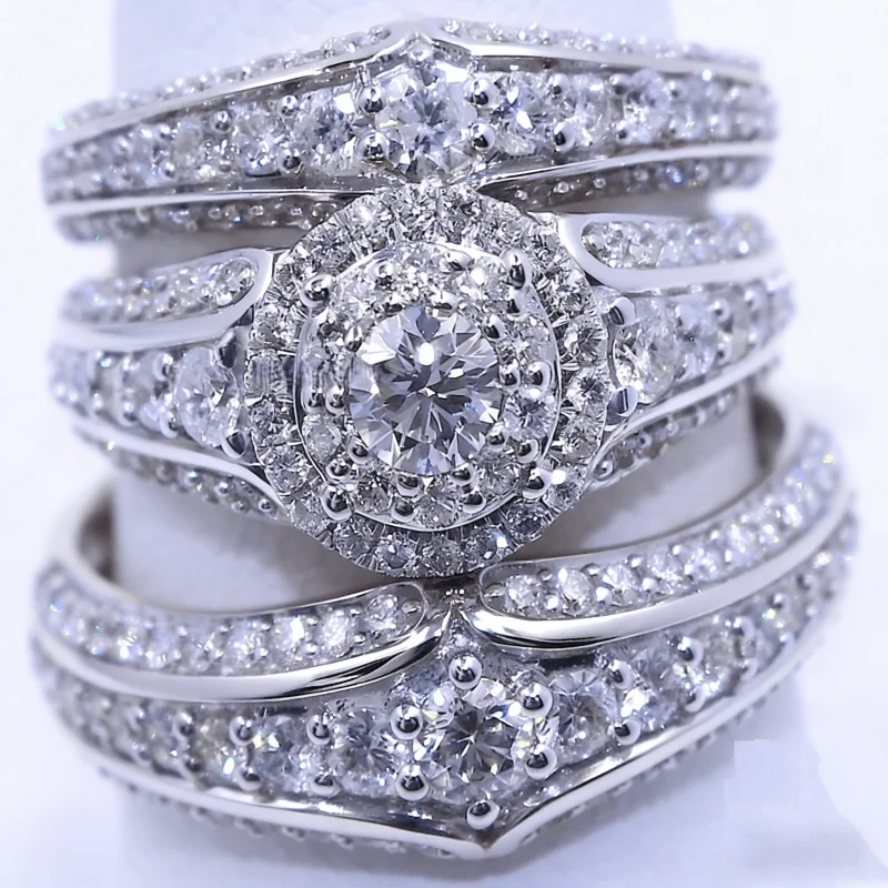 Luxuriöses Eingelegtes Weißes CZ Damen-Ringset Exquisites Silberfarbenes Geometrisches Design Tägliches Tragen Party-Schmuck Jubiläumsgeschenk