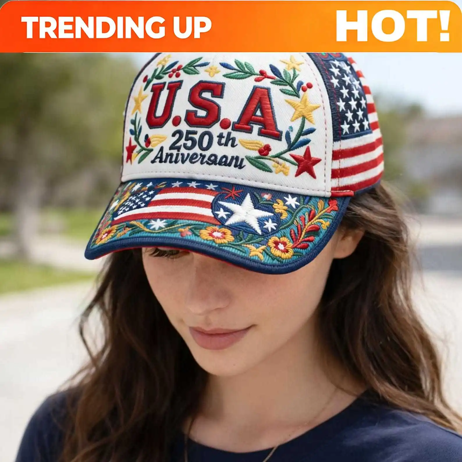 All Over Print 250th Anniversary America Hat 1776-2026, Patriotic 3D Printed Cap, Hat for Men and Women, 4th of July, Street Sty