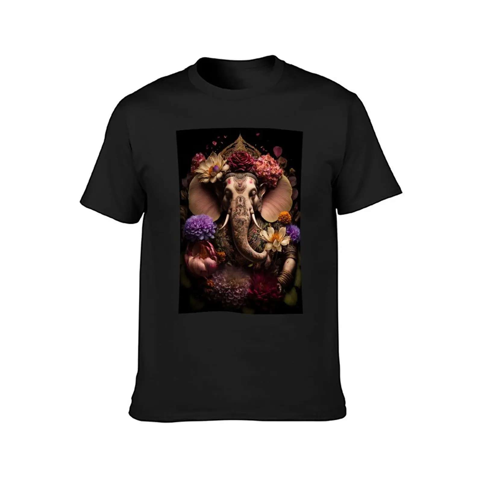 Ganesha with Colourful Flowers T-Shirt plus size tops oversized kawaii clothes quick-drying funny t shirts for men