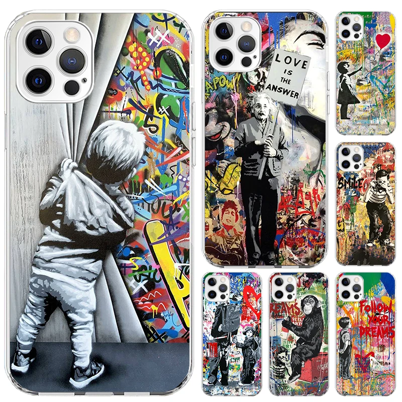 Banksy Graffiti Art Phone Case for Iphone 16 15 14 13 12 Mini 11 Pro Max 16E X XS XR 7 Plus 8 SE 2020 Soft Funda Print Shell