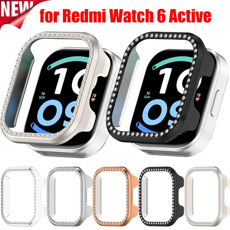 Bling PC Case for Redmi Watch 6 Active Diamond Crystal Hollow Bumper for Xiaomi Watch 6 Active All-Round Protective Case