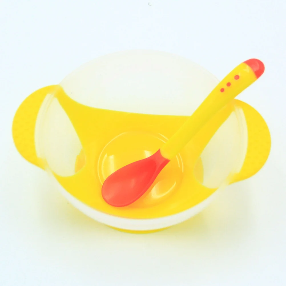 

Suction Bowl Set Baby Bowls Lids Spoon Temperature Yellow Child Kids Tableware Premium Material Independence Training