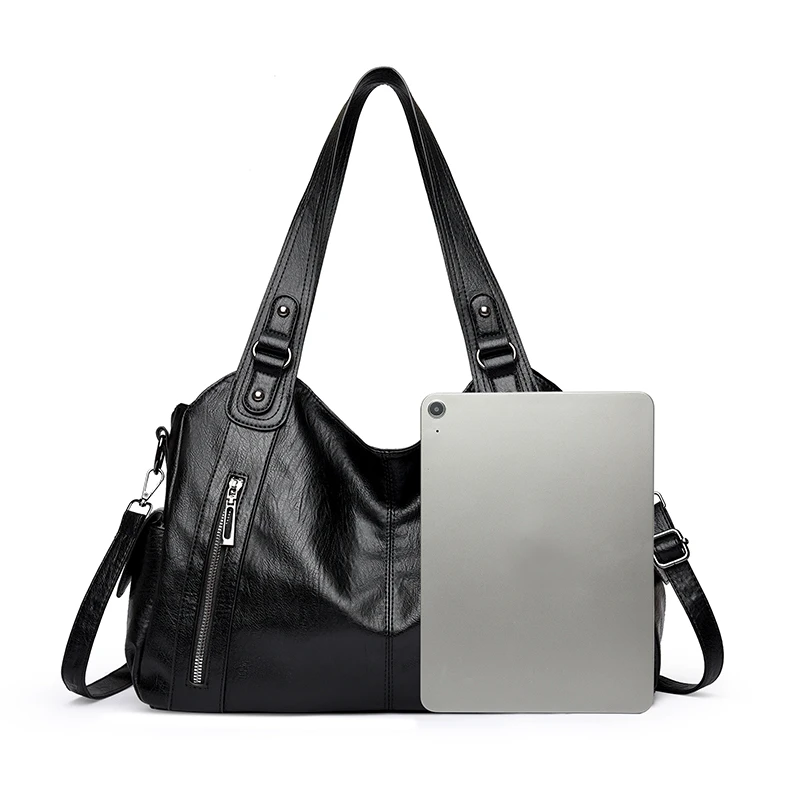 Damen Vintage PU-Leder Handtasche mit mehreren Reißverschlusstaschen, modische Schulter- und Umhängetasche für Arbeit, Alltag und Reisen – Detail 15