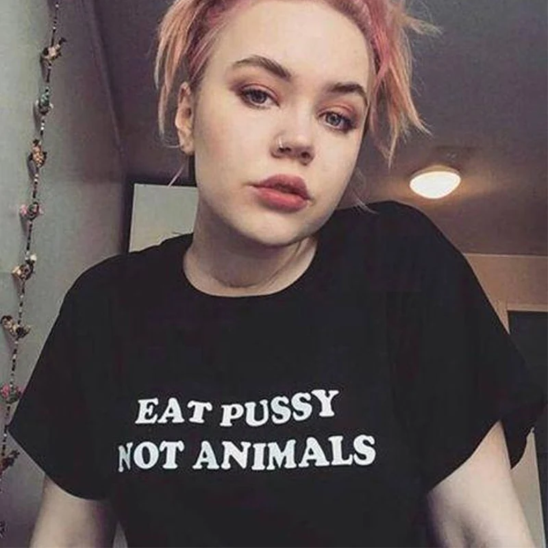 Gothic Eat pussy not animals Letter Print Baby Tees Summer T-shirt Women Sexy short sleeve Navel Tops Skinny Vintage Fairy Tees
