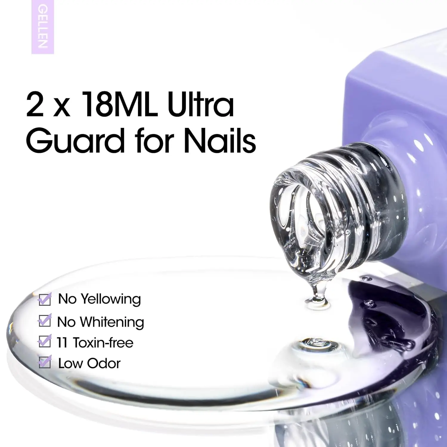 Gellen Nail Gel Base Coat Enamel Top & Growth No Wipe Polish 2 Pcs 18ml Superior Soak Off Set Lasting Ultra Glossy Topgel
