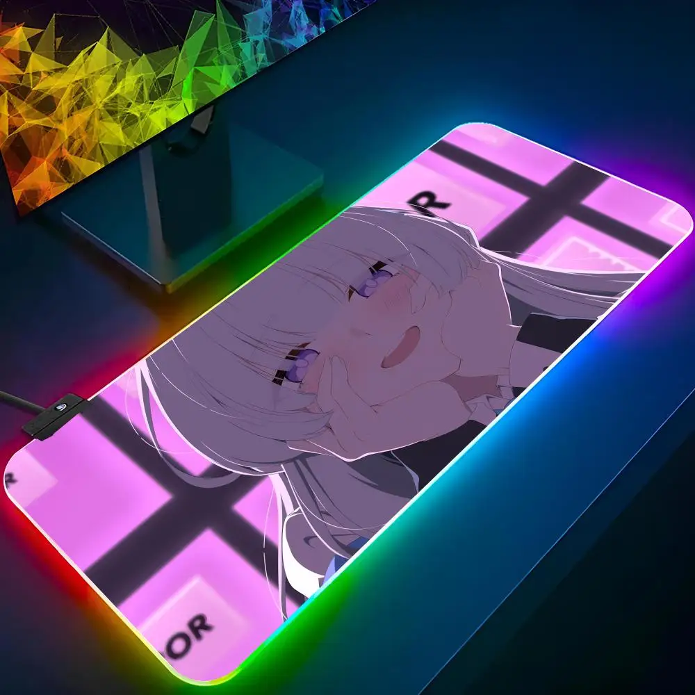 Blue Archive Ushio Noa  Mouse Pad RGB Pc Gamer Keyboard LED Glowing  Rubber Gaming Computer Mause pads Cute Cartoon Gaming Compu