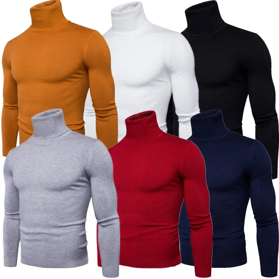 

Оболочка Slim Fit Мужской свитер Вязаные пуловеры Водолазки Джемперы Однотонные с длинным рукавом Slim Fit Базовые повседневные стандартные шерстяные