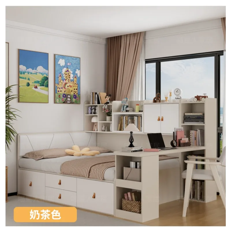 Tatami bed with desk Small apartment room High box storage single bed Desk integrated Hong Kong provincial space bed
