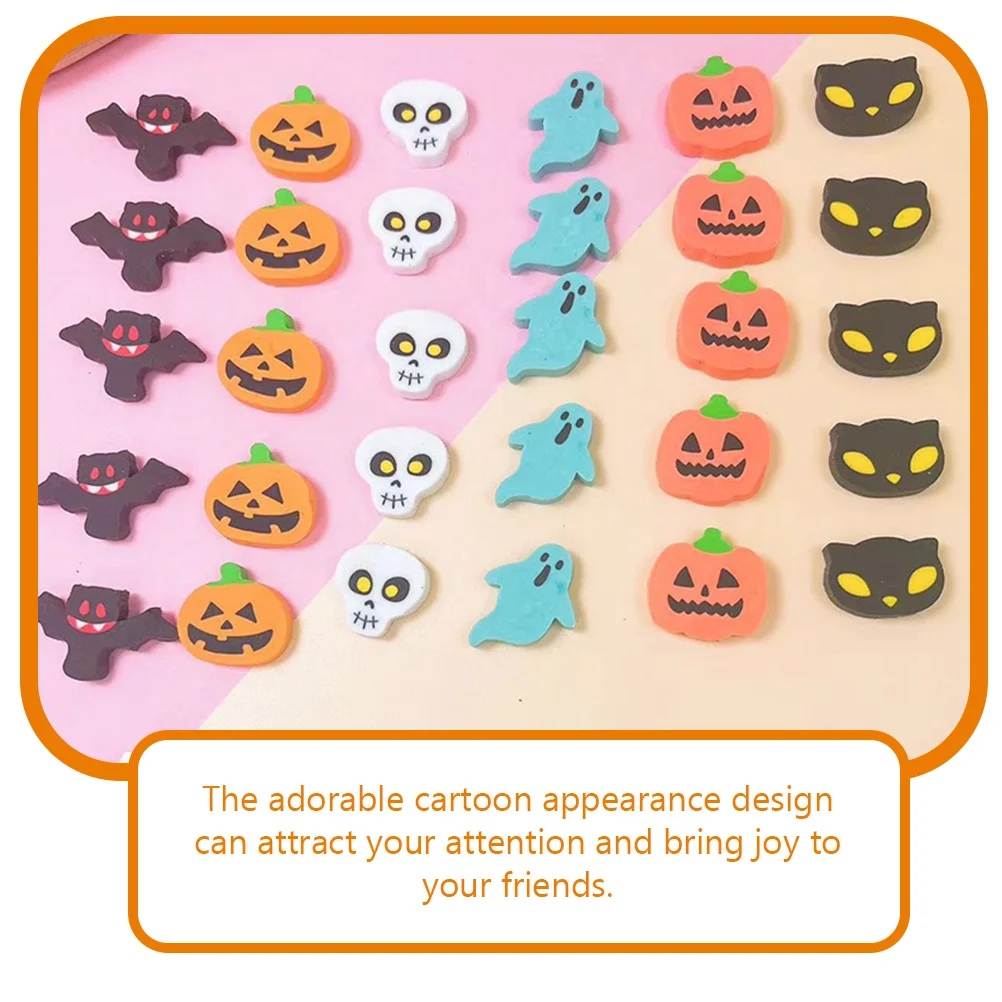 100pcs Decorative Eraser Halloween Eraser Cute Eraser Halloween Party Favors Mixed Style Cartoon Eraser