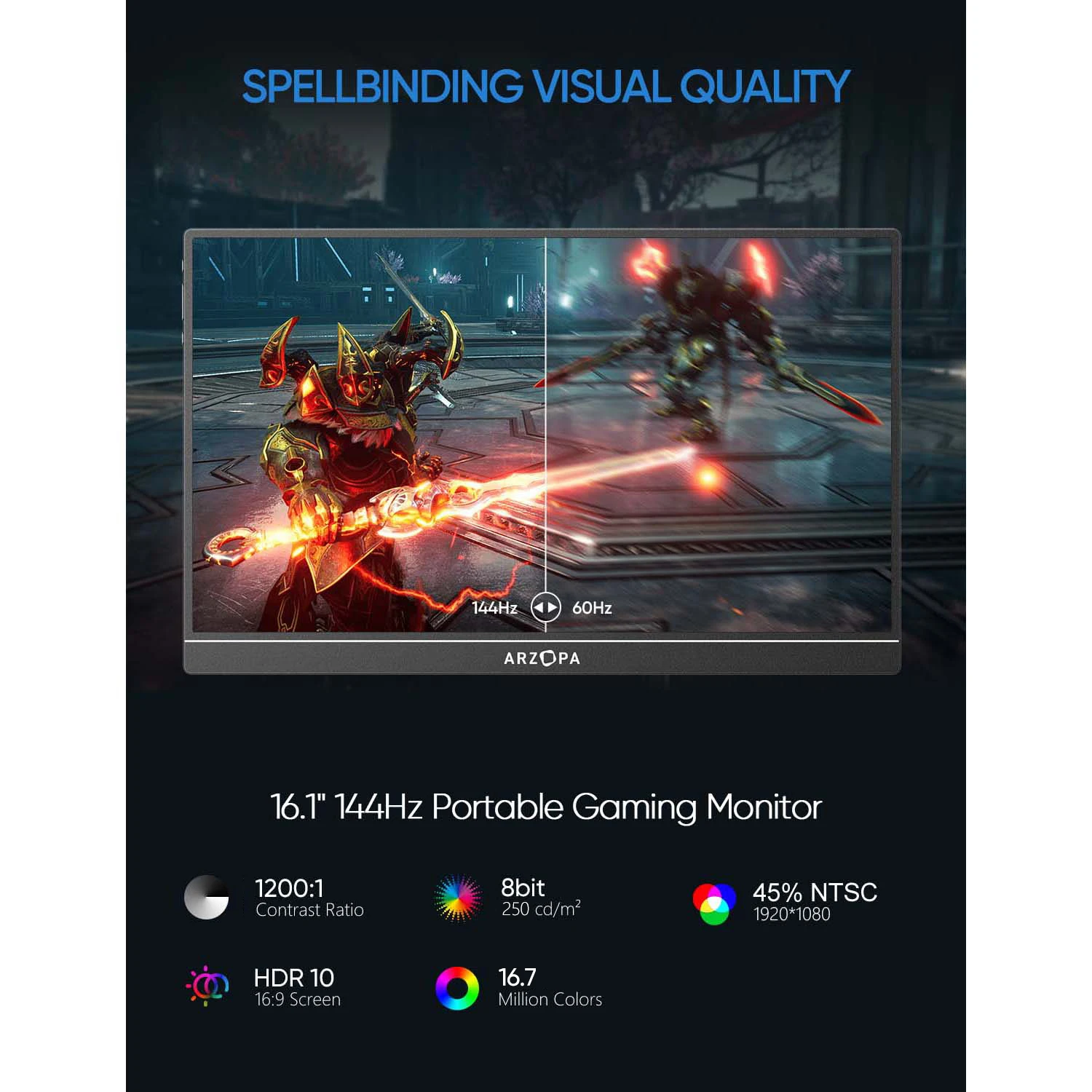 Arzopa Z1F 1080P 144hz 45%NTSC Da Gioco Da 16,1 Pollici Doppio Display LCD Extender Dello Schermo Del Computer Portatile Per Il Computer Portatile Del Telefono Mobile Portatile Mon tor