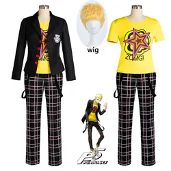 Ryuji Sakamoto Cosplay Persona 5 Sakamoto Ryoji Cosplay Costume Outfit Attire School Uniform Halloween Carnival Costumes and wig