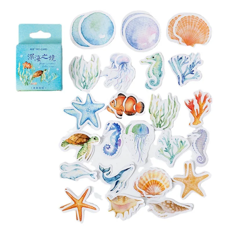 46pcs Deep Sea Realm Decorative Boxed Stickers Cute Animals Scrapbooking Label Diary Stationery Album Phone Journal Planner