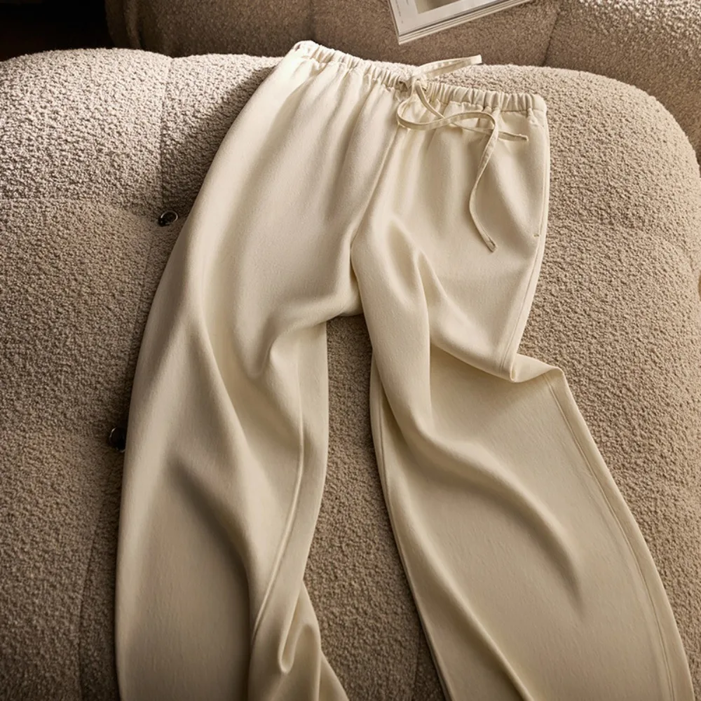 أزياء المرأة السراويل الحرير التوت الطبيعي ليوسيل تنفس ومريحة الرباط مرونة الخصر مستقيم الساق الجينز