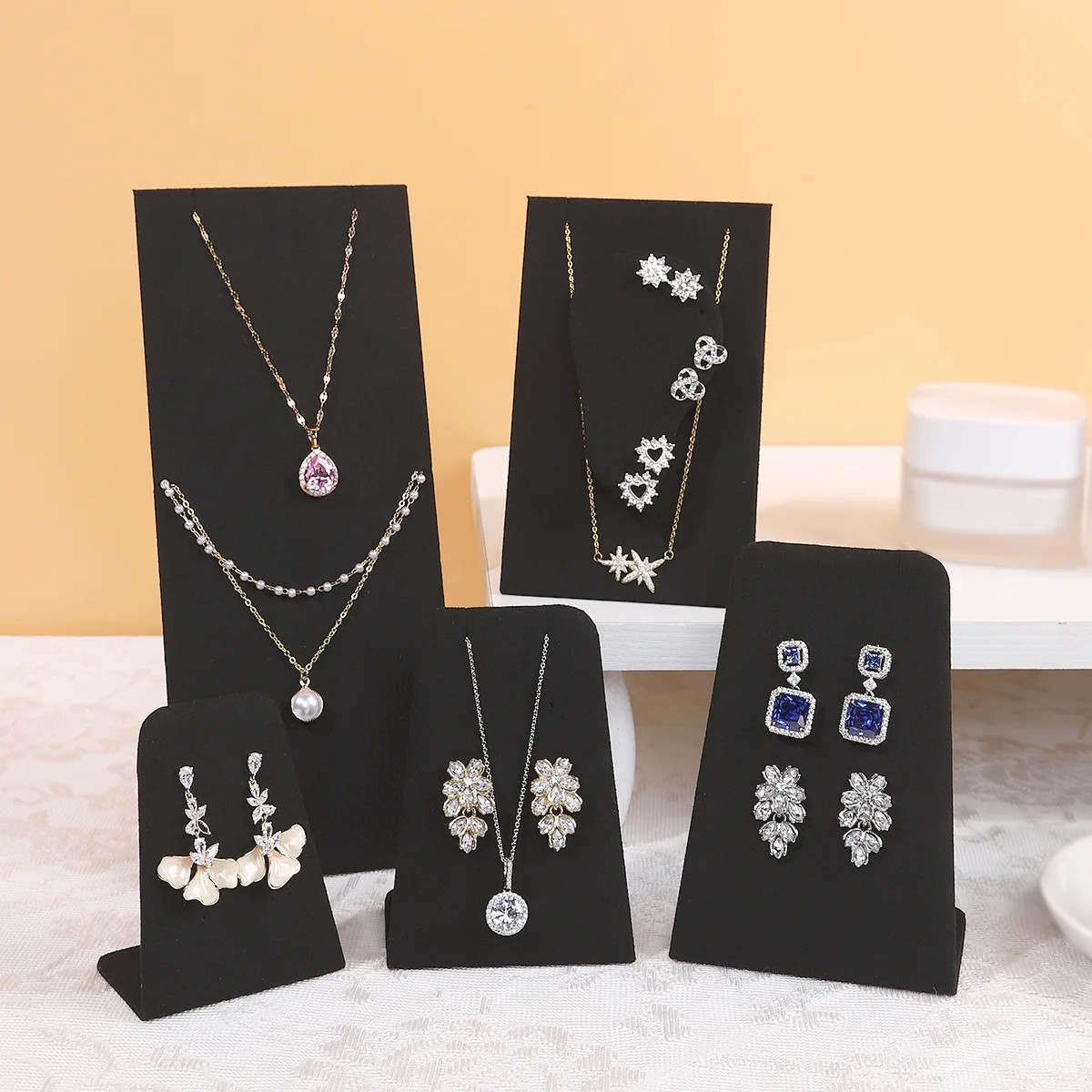 L-Shaped Velvet Jewelry Packaging Display For Earring Rings Necklace Bracelet Storage For Women Home Jewelry Display