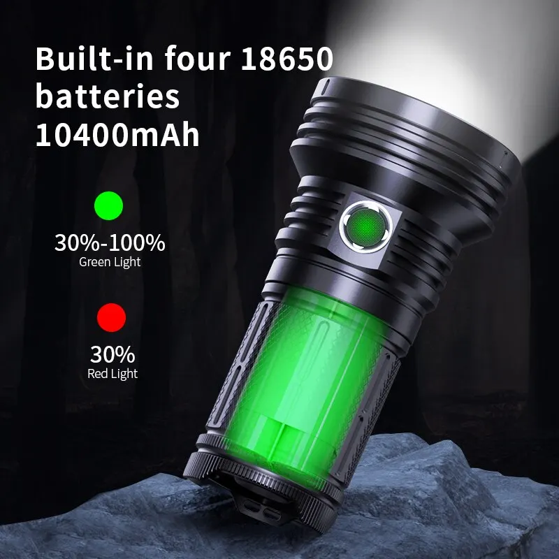 Senter 45000LM cahaya kuat USB-C cahaya isi ulang senter LED 10400mAh 18650 baterai penyelamatan PK80 pencarian Bank daya