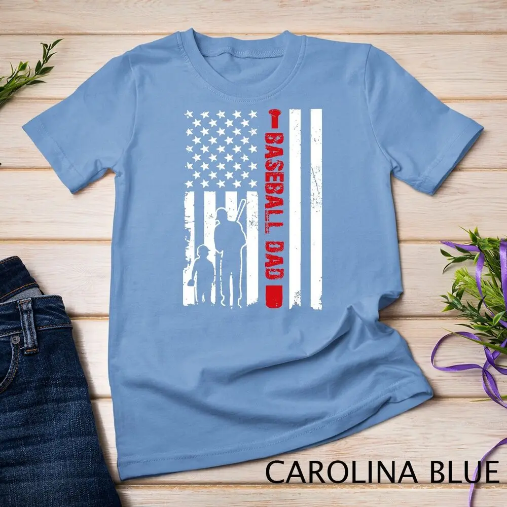 Mens Proud Baseball Dad American Flag Sports T-Shirt Unisex T-shirt