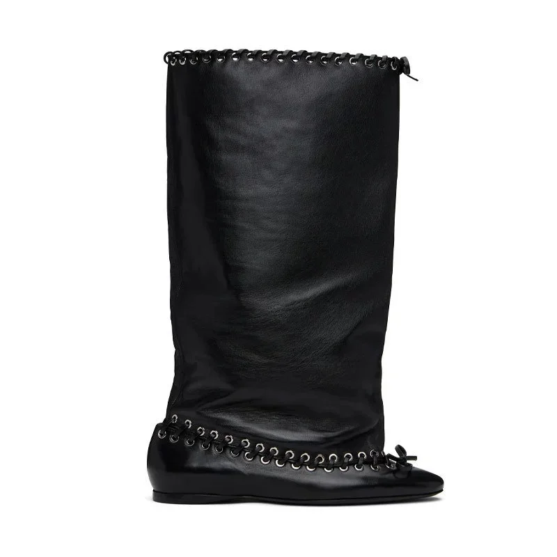 Autumn Winter Height Increasing Women's Knee High Boots Round Toe Wedges Breathable Femme Basic Boots Splicing Style Lady Shoes