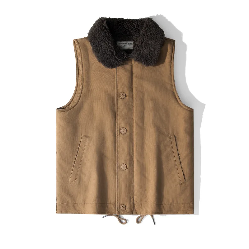 Men's Winter Fleece Lined Wool Blend Thick Warm Sleeveless Vest Solid Color Casual Button Outerwear  Coats for Cold Weather