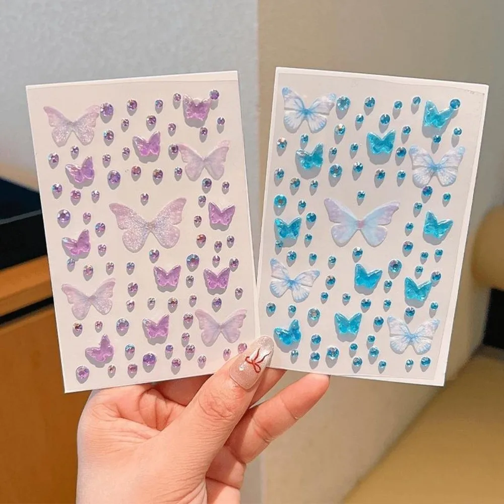 Self-adhesive Butterfly Face Stickers Rhinestone Sparkly Butterfly Decals Resin Pink Green Rhinestone Stickers Face Decoration