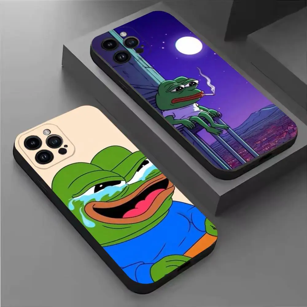 

Funny P-Pepe Frog Sad Phone Case For iPhone 17,16,15,14,13,12,11 Plus,Pro Max,XS,X,XR,SE,Mini,8,7,Soft Silicone Black Cover