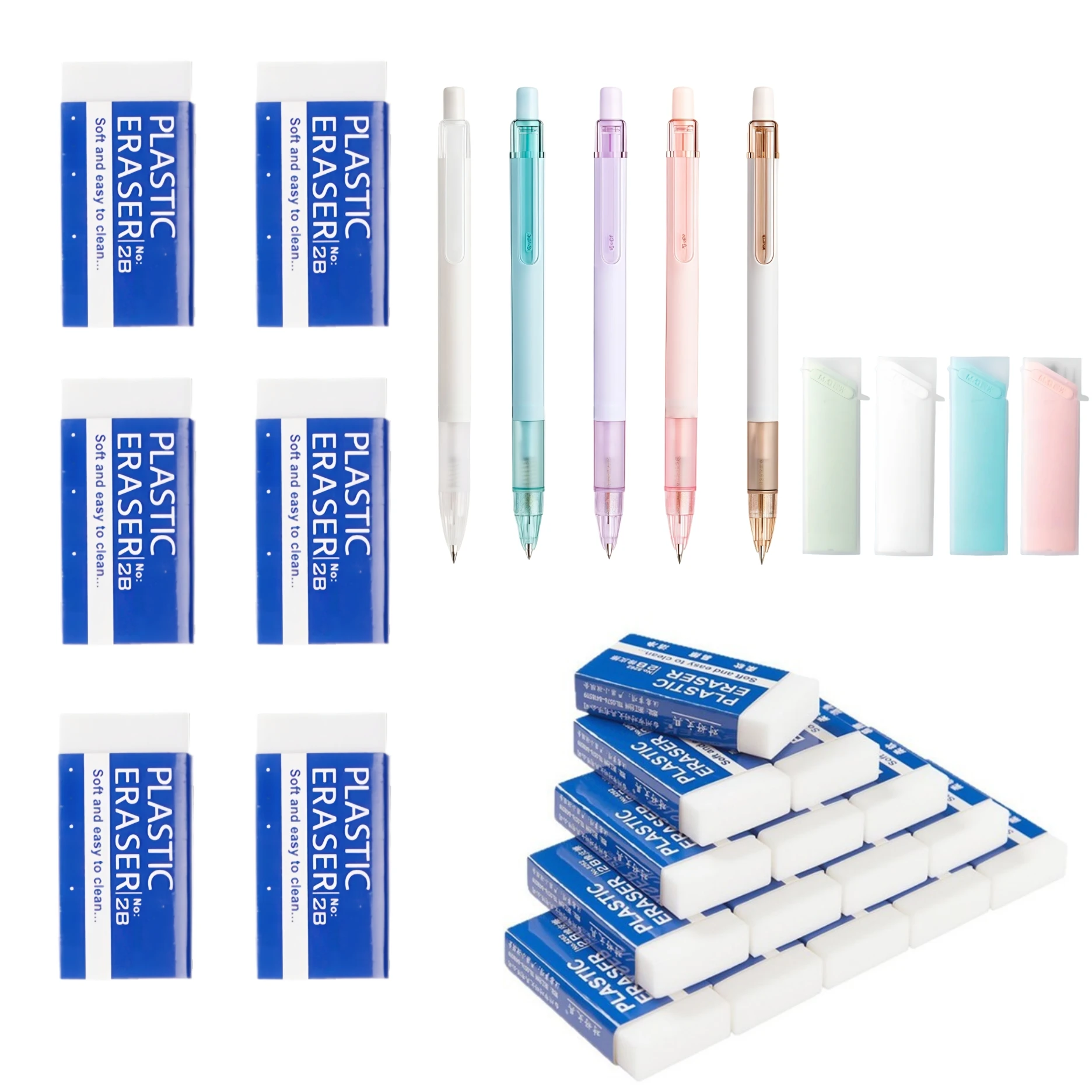 

6 Erasers + 1 Random 0.7mm Mechanical Pencil + 1 Box of Random Refills, an Ideal Choice, Affordable Set, Suitable for Drawing, Exams, Campus and Office Supplies