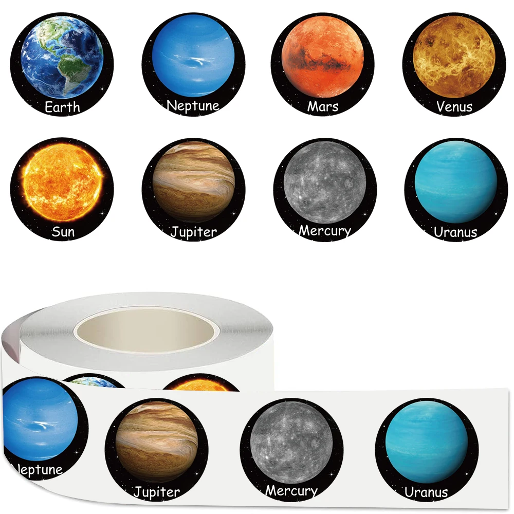 500PCS Space Stickers Roll Planet Solar System Waterproof Vinyl Decals for Water Bottle Outer Space Sticker Collection