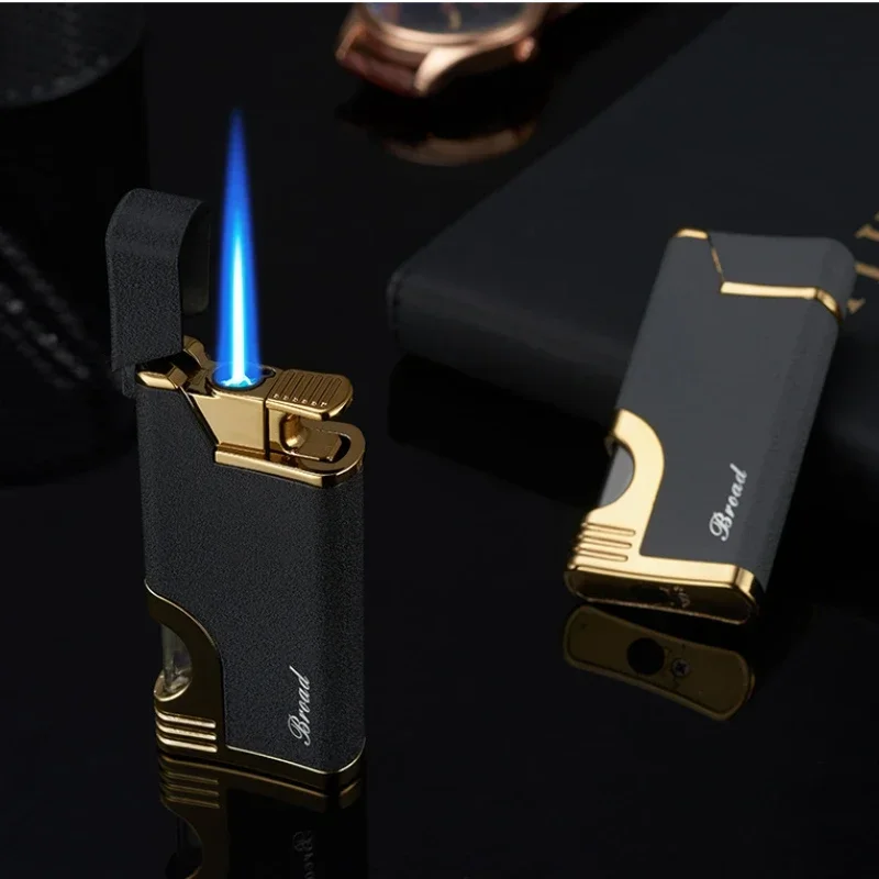 BROAD Powerful Jet Flame Metal Windproof Lighter Transparent Gas Window Press Ignition Butane Gas Smoke Accessories Men\'s Gift