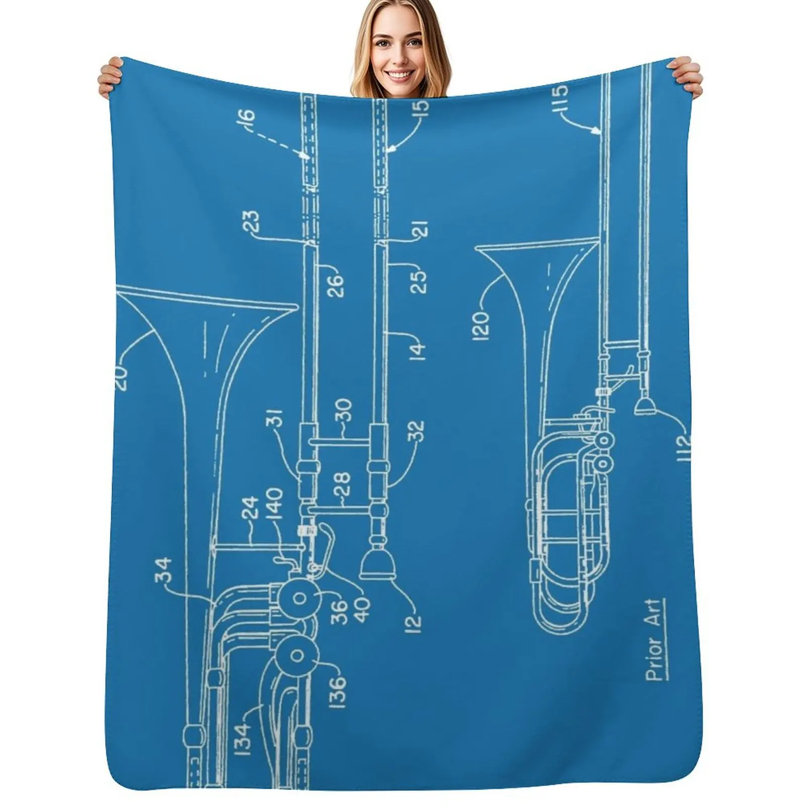 Slide trombone patent - white Throw Blanket Soft Comfort Blanket for Reading Watching TV