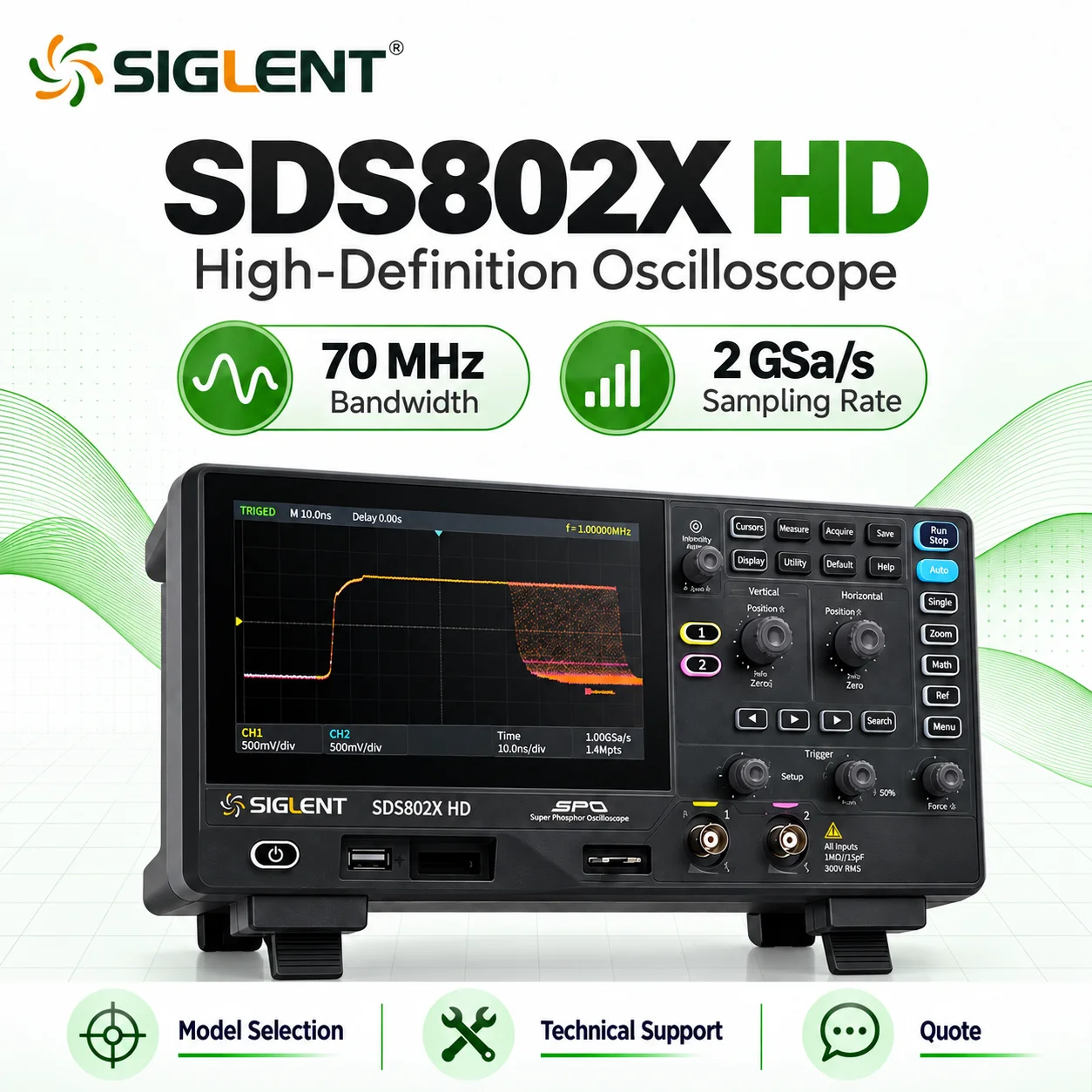 SIGLENT SDS1102X-C/SDS1202X-C/SDS802XHD/SDS822XHD Digital Oscilloscope, 100/200MHz, 2/4CH, 1GSa/s, 14Mpts, LAN, Serial Decode