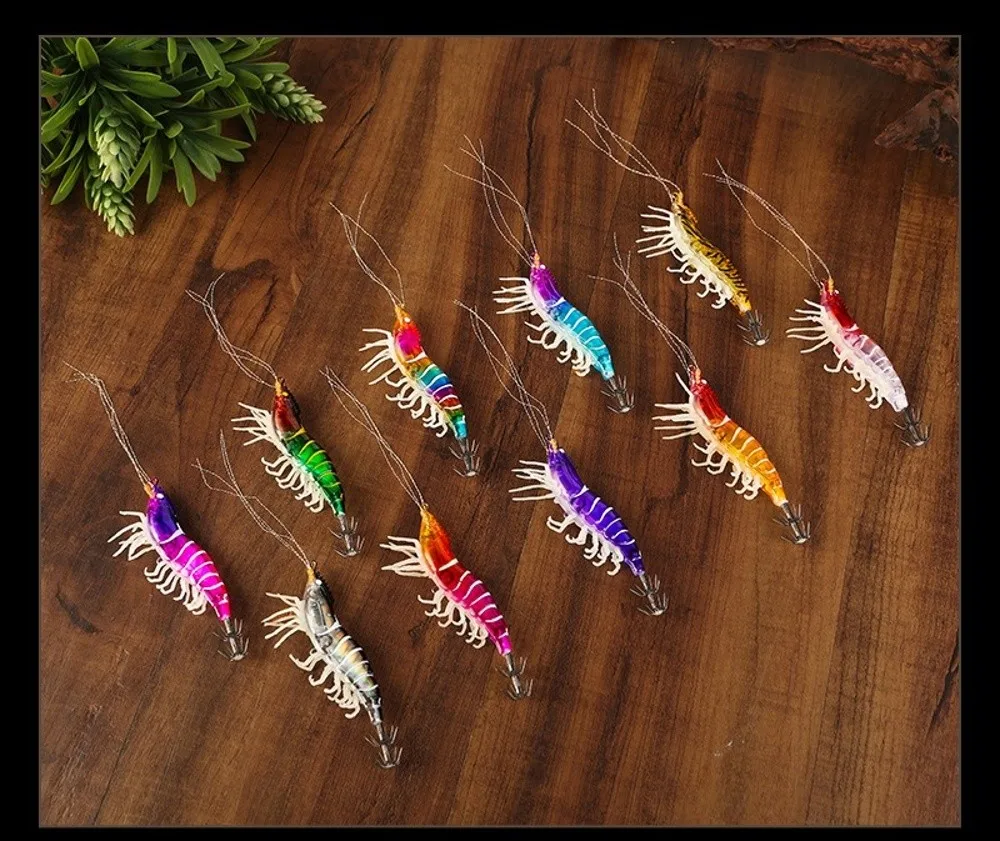 Gamberetti 105Mm 11G/80Mm 7G Calamari Jig Luminoso Webfoot Artificiale Calamar Legno Gamberetti Orizzontale Polpo Esca Pesca In Mare-image